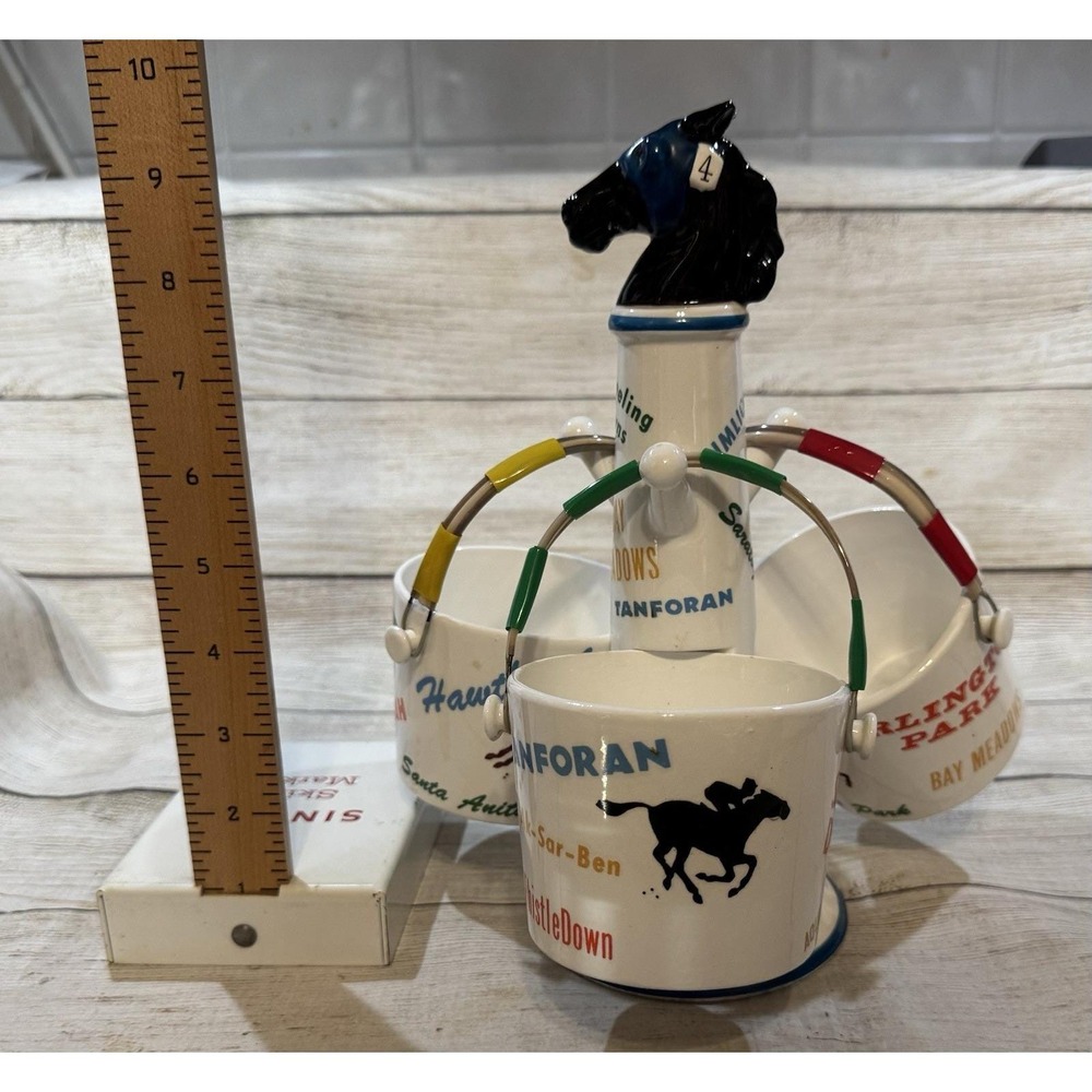 Vintage Swank At the Post Carousel Caddy MCM Horse Racing Barware Condiment Set